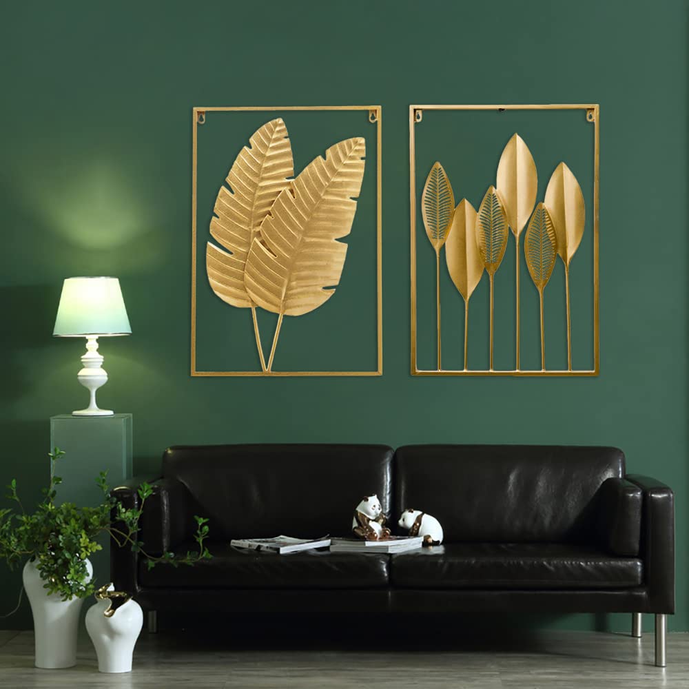 HKaikzo Set of 2 Elephant Wall Decor, African Wall Decor, Gold Elephant Wall Art, Animal Decorations for Living Room, Modern Metal Decor(11.8x27.6in)