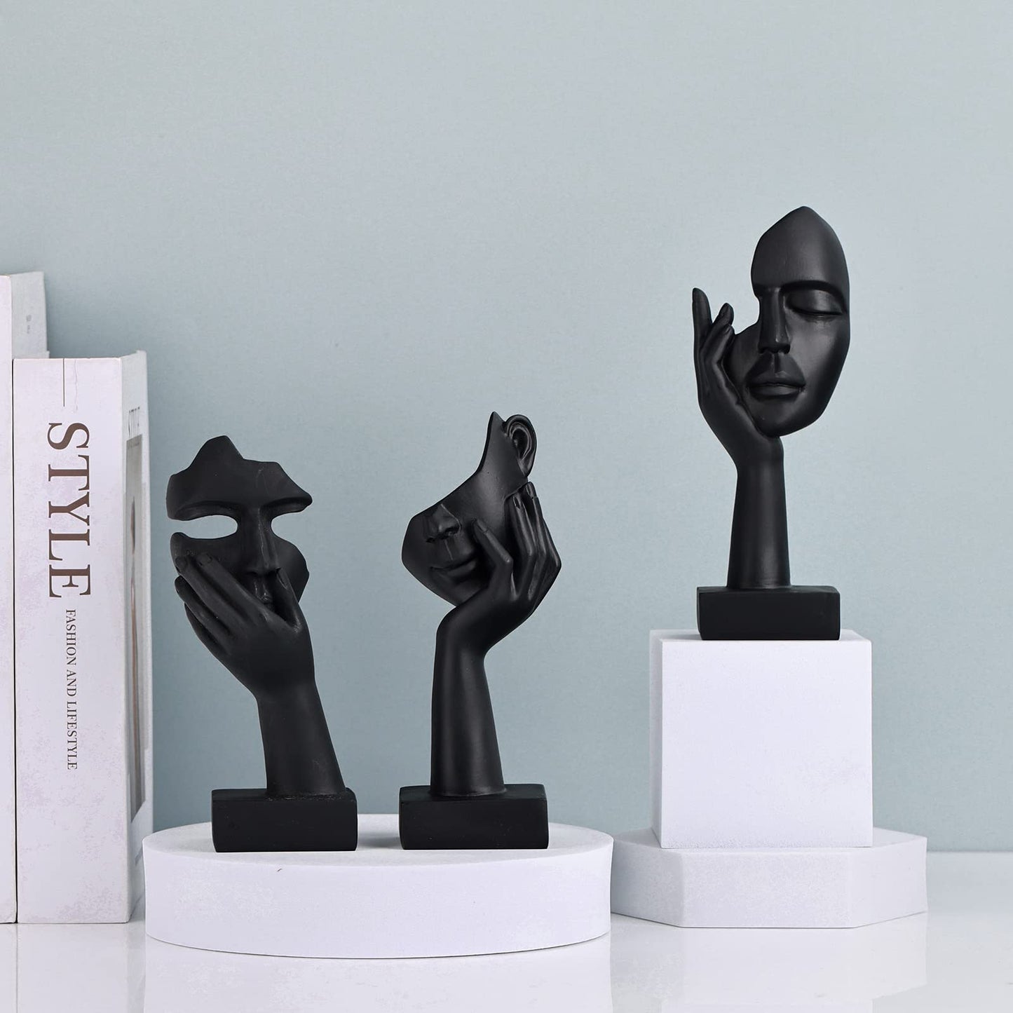 3 Pcs Thinker Small Statue Set - Black Art Abstract Home Accent Figurines for Decor Woman Apartment Bookshelf Floating Shelf Coffee Table Office Desk Bathroom Counter Decor (3 Pcs Black, 6")