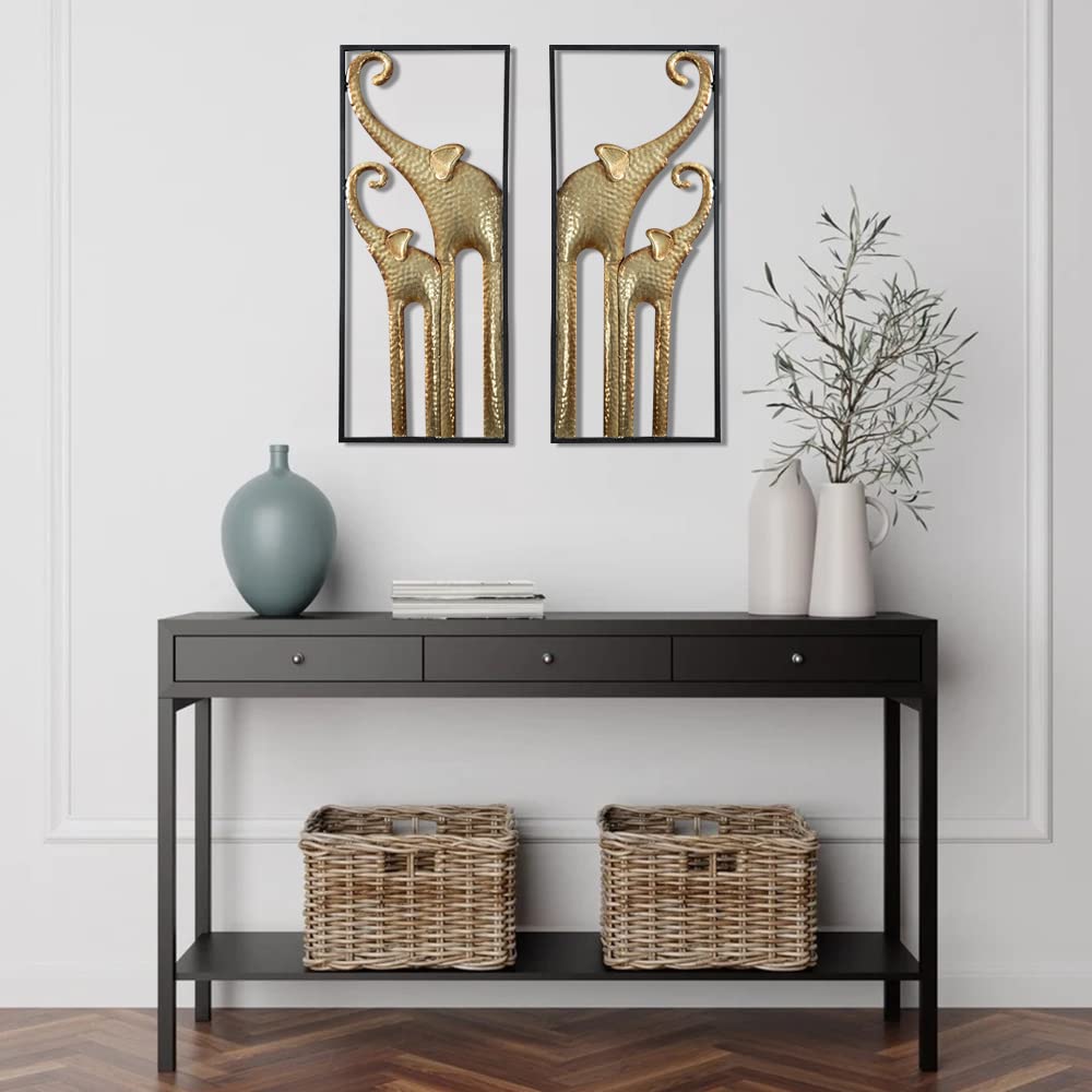 HKaikzo Set of 2 Elephant Wall Decor, African Wall Decor, Gold Elephant Wall Art, Animal Decorations for Living Room, Modern Metal Decor(11.8x27.6in)