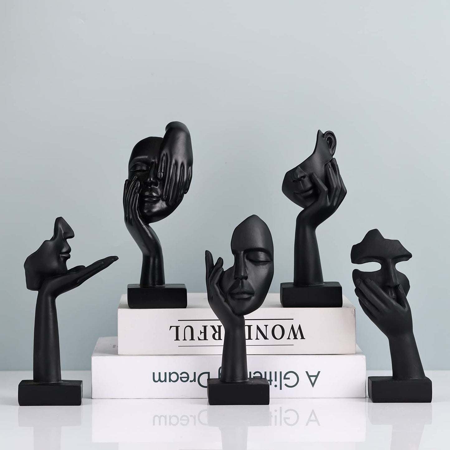 3 Pcs Thinker Small Statue Set - Black Art Abstract Home Accent Figurines for Decor Woman Apartment Bookshelf Floating Shelf Coffee Table Office Desk Bathroom Counter Decor (3 Pcs Black, 6")