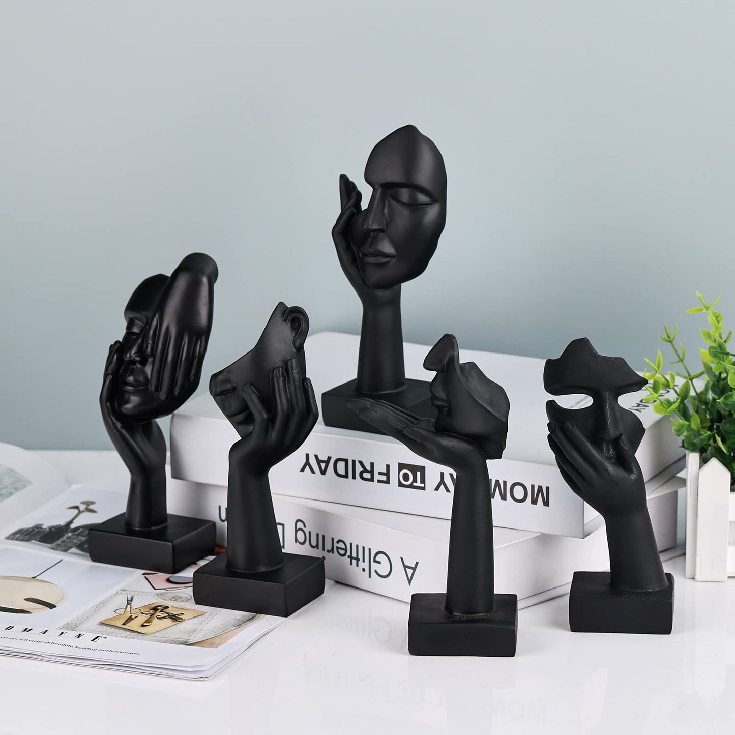 3 Pcs Thinker Small Statue Set - Black Art Abstract Home Accent Figurines for Decor Woman Apartment Bookshelf Floating Shelf Coffee Table Office Desk Bathroom Counter Decor (3 Pcs Black, 6")