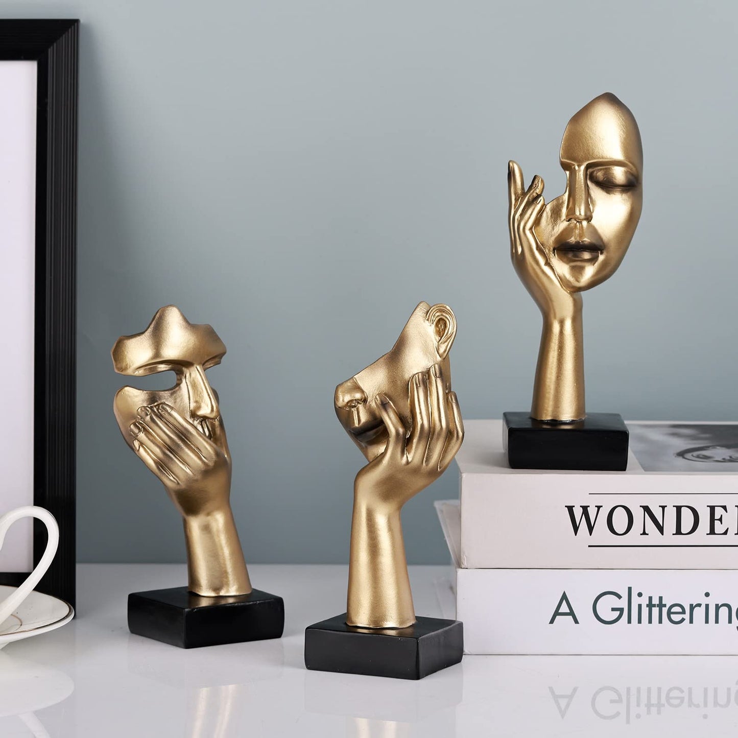 3 Pcs Thinker Small Statue Set - Black Art Abstract Home Accent Figurines for Decor Woman Apartment Bookshelf Floating Shelf Coffee Table Office Desk Bathroom Counter Decor (3 Pcs Black, 6")