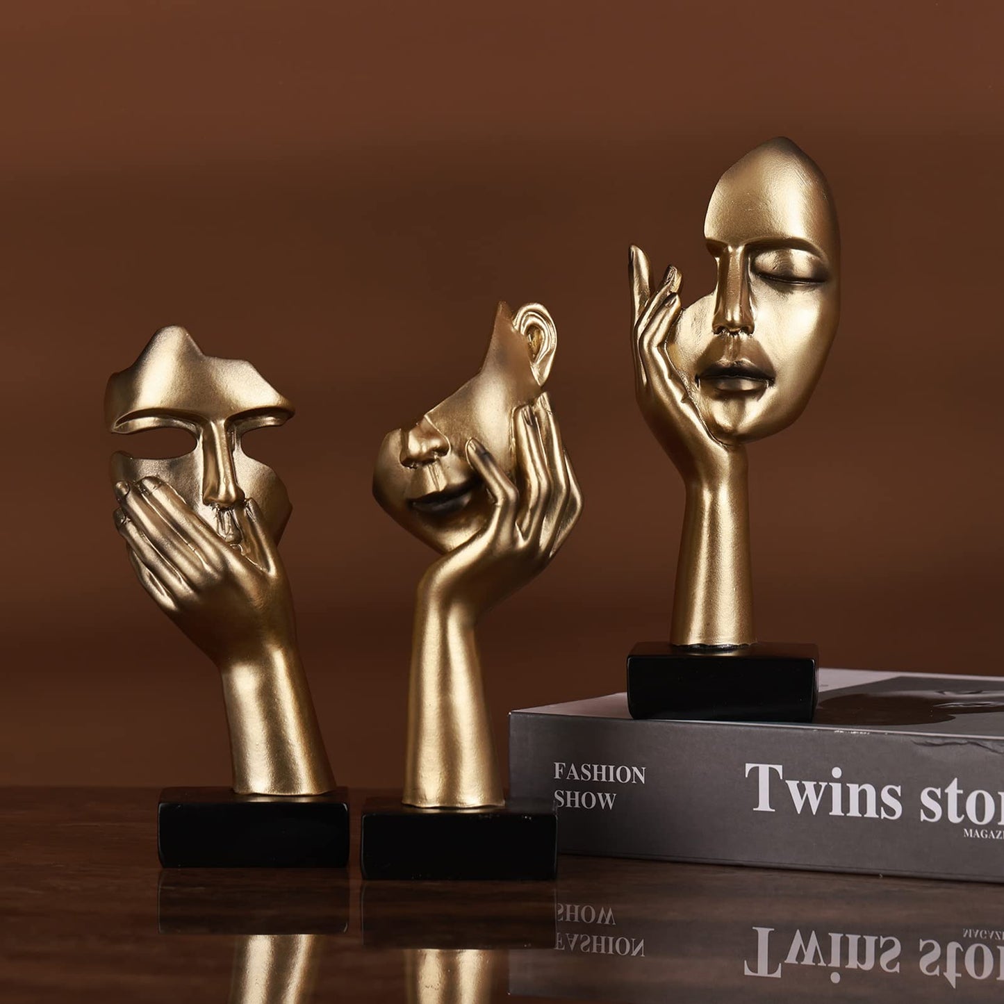 3 Pcs Thinker Small Statue Set - Black Art Abstract Home Accent Figurines for Decor Woman Apartment Bookshelf Floating Shelf Coffee Table Office Desk Bathroom Counter Decor (3 Pcs Black, 6")