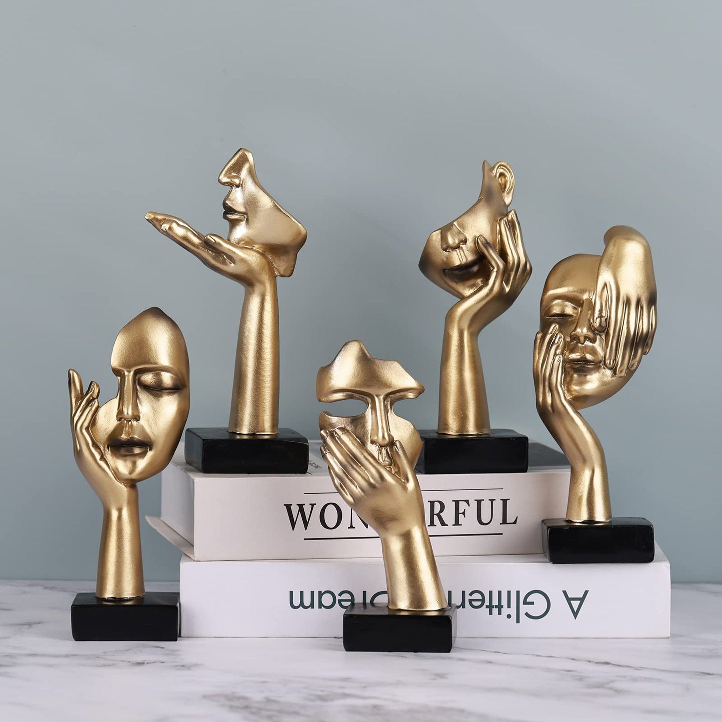 3 Pcs Thinker Small Statue Set - Black Art Abstract Home Accent Figurines for Decor Woman Apartment Bookshelf Floating Shelf Coffee Table Office Desk Bathroom Counter Decor (3 Pcs Black, 6")