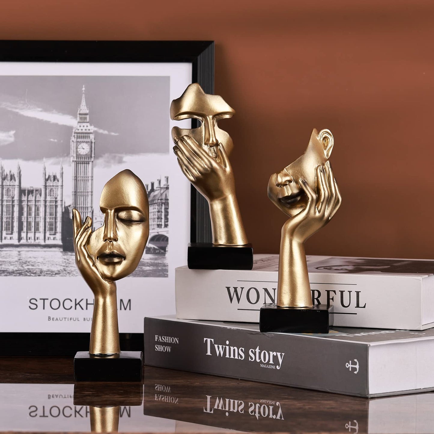 3 Pcs Thinker Small Statue Set - Black Art Abstract Home Accent Figurines for Decor Woman Apartment Bookshelf Floating Shelf Coffee Table Office Desk Bathroom Counter Decor (3 Pcs Black, 6")