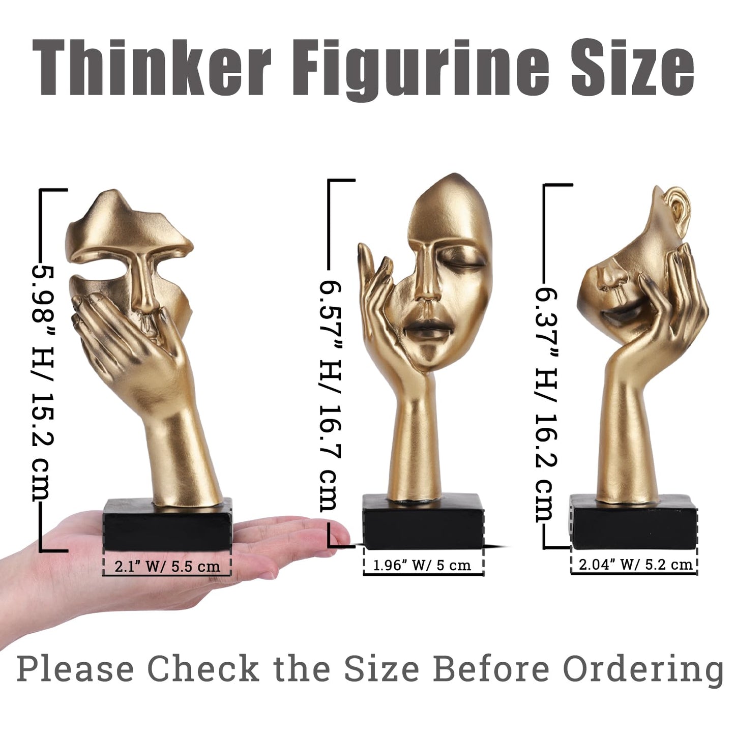 3 Pcs Thinker Small Statue Set - Black Art Abstract Home Accent Figurines for Decor Woman Apartment Bookshelf Floating Shelf Coffee Table Office Desk Bathroom Counter Decor (3 Pcs Black, 6")