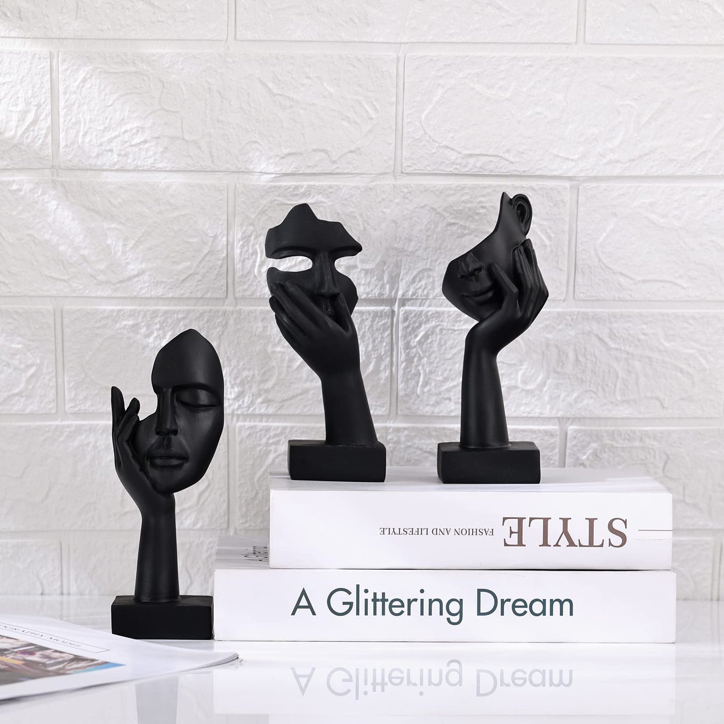 3 Pcs Thinker Small Statue Set - Black Art Abstract Home Accent Figurines for Decor Woman Apartment Bookshelf Floating Shelf Coffee Table Office Desk Bathroom Counter Decor (3 Pcs Black, 6")